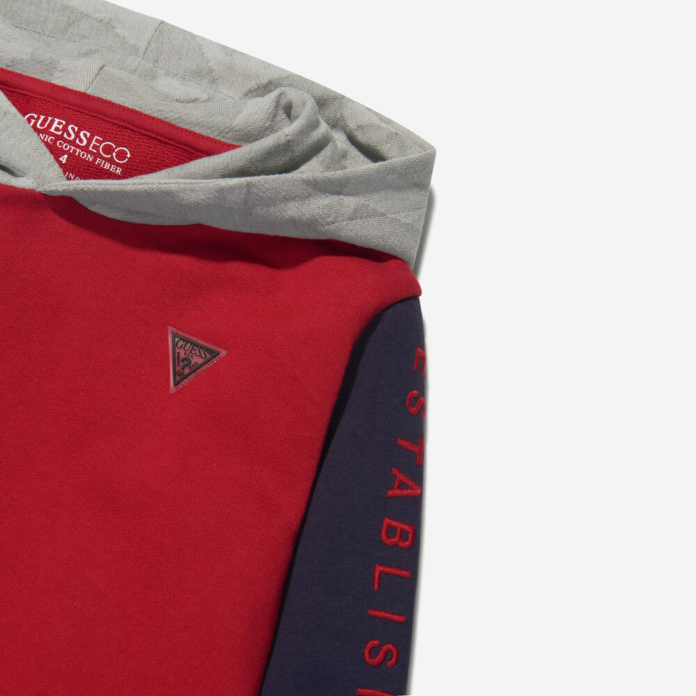 Guess Boys Grey, Navy & Red Hoodie With Arm Logo