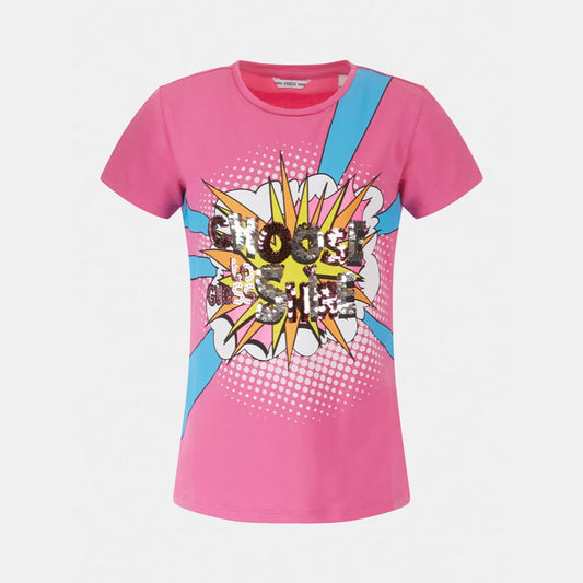 Guess Girls Pink With Front Sequins Print T-Shirt