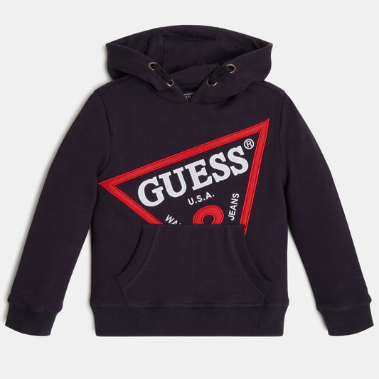 Guess Boys Black Hoodie With Triangle Logo And Pocket