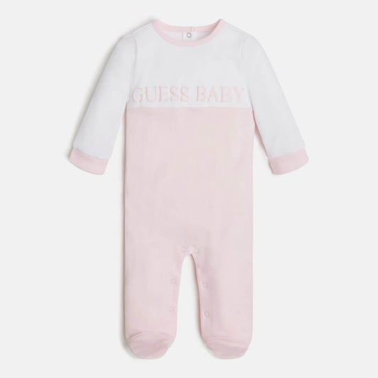 Guess Baby Girls Pink & White Interlock Jersey Babysuit