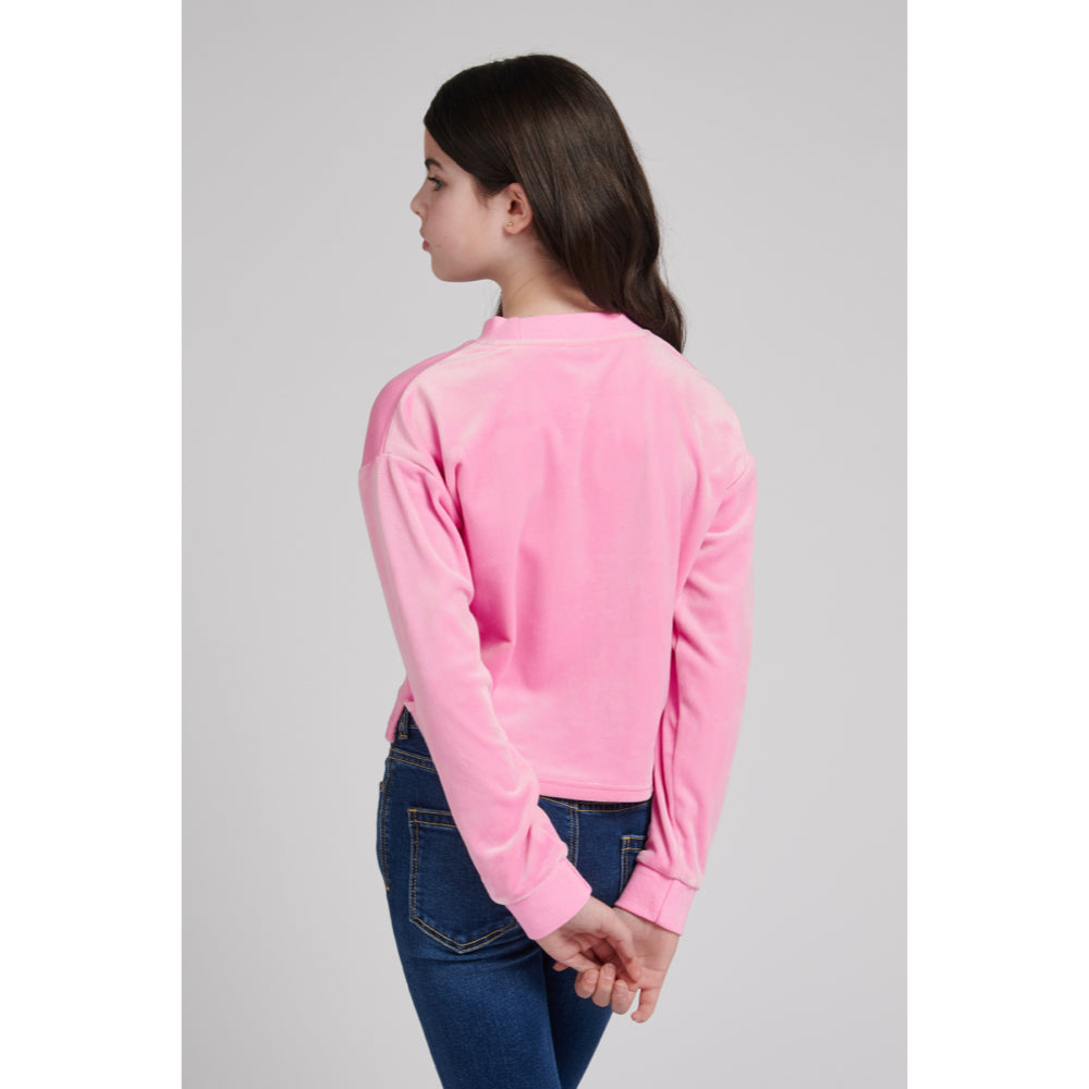 Juicy Couture Girls Pink Velour Step Hem Crew Sweatshirt