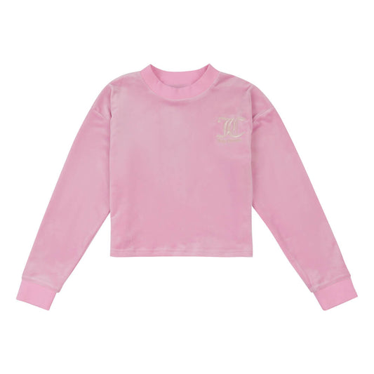 Juicy Couture Girls Pink Velour Step Hem Crew Sweatshirt