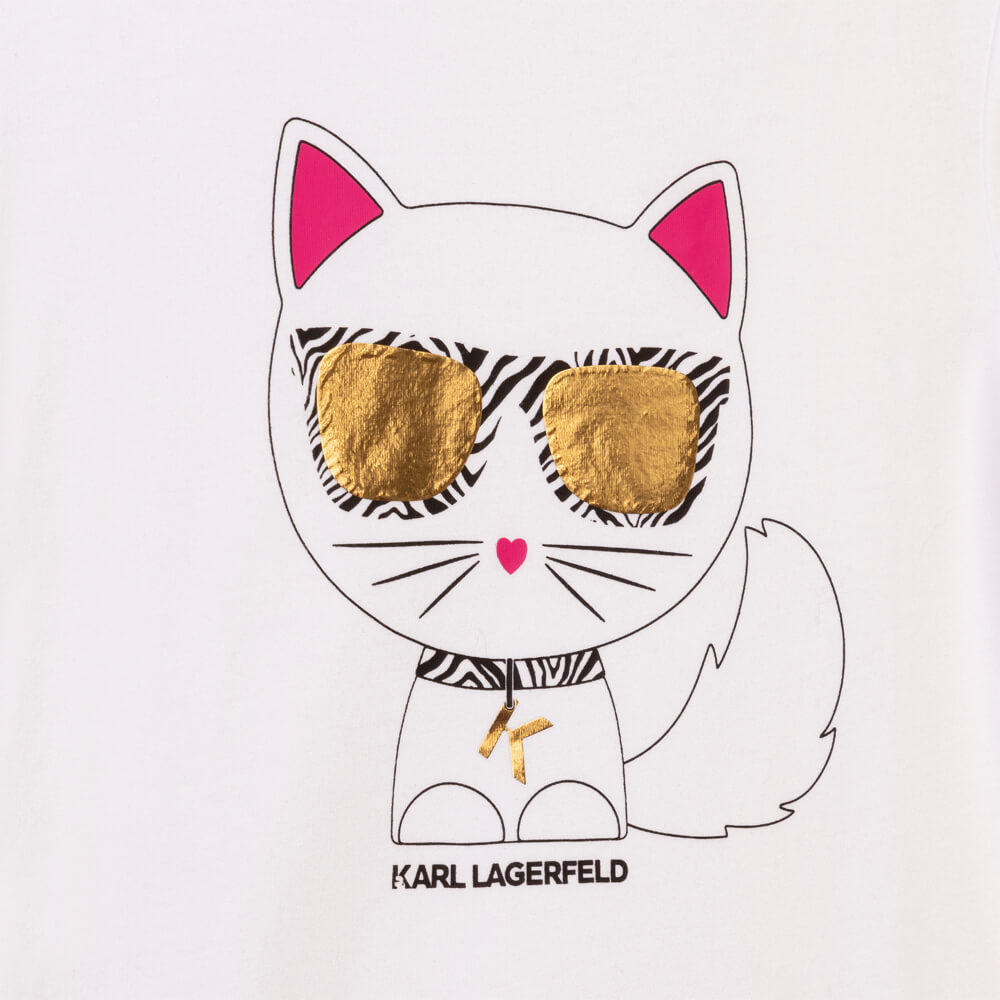 Karl Lagerfeld Girls White Short Sleeves Cotton T-Shirt