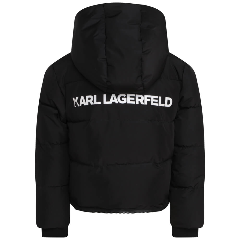 Karl Lagerfeld Girls Black Puffer Jacket With Hood
