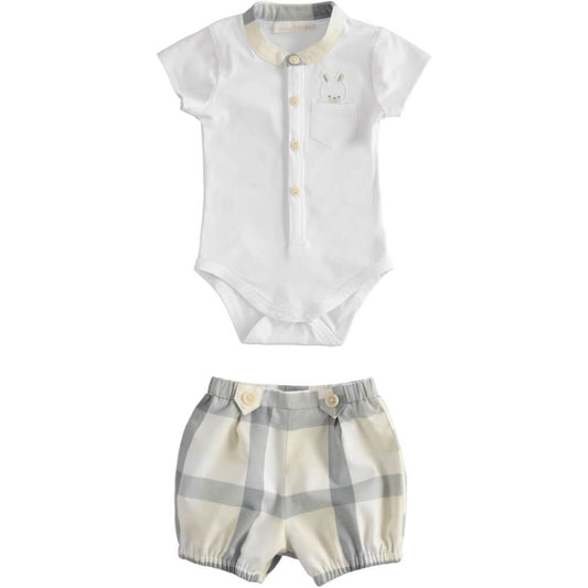 Minibanda Baby Boys White Short Sleeved Babysuit & Trouser