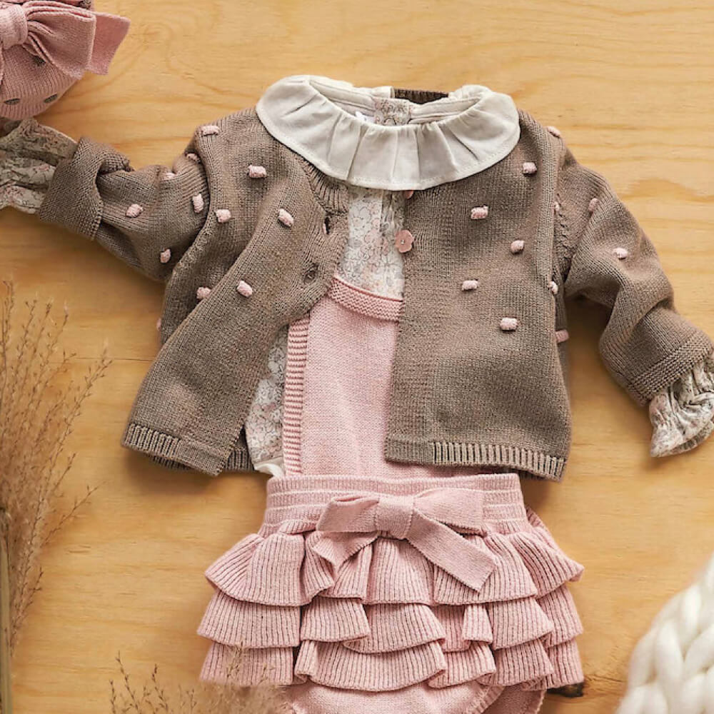Minibanda Baby Girls Beige Knitted Cardigan