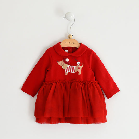Minibanda Baby Girls Red Knitted Dress With Sleeves