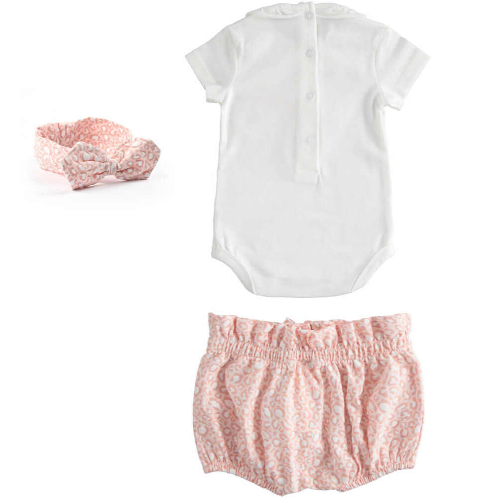 Minibanda Baby Girls Cream Short Sleeved Babysuit & Shorts