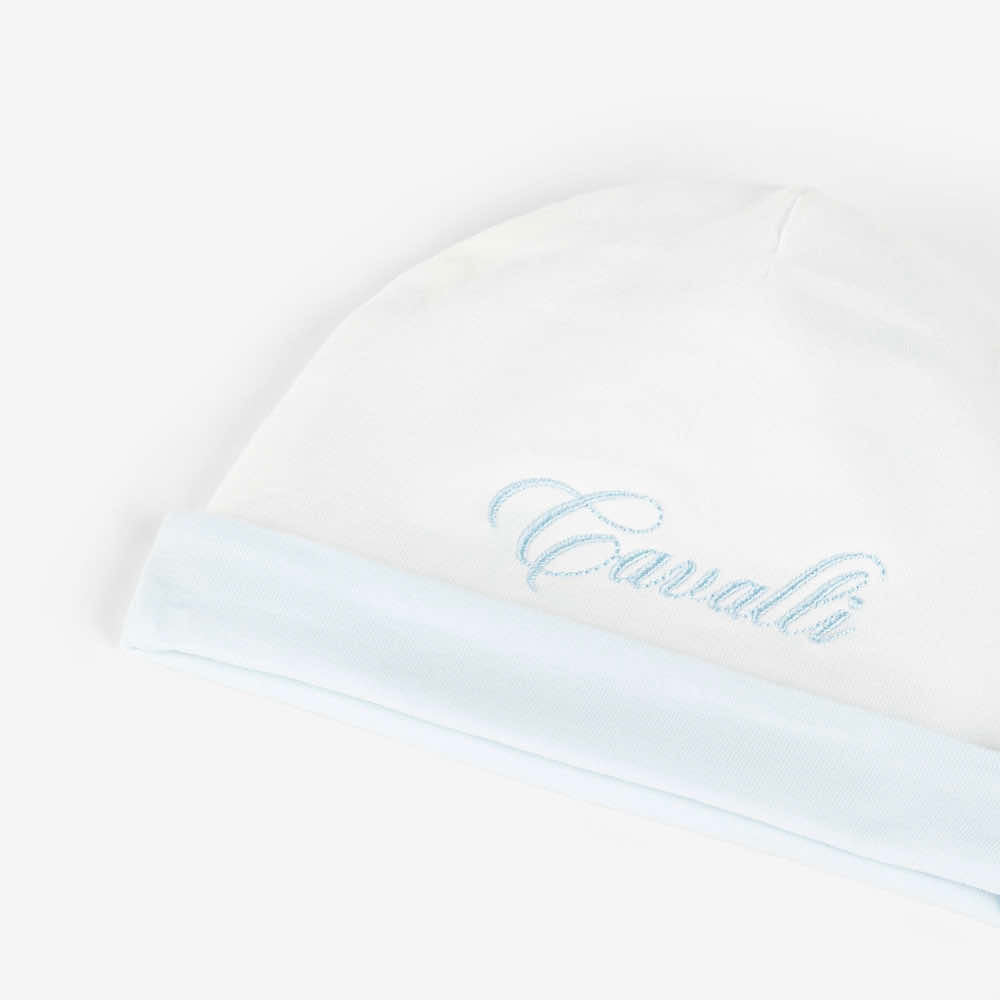 Roberto Cavalli Baby Boys Blue & White Babysuit Bonnet Heraldic