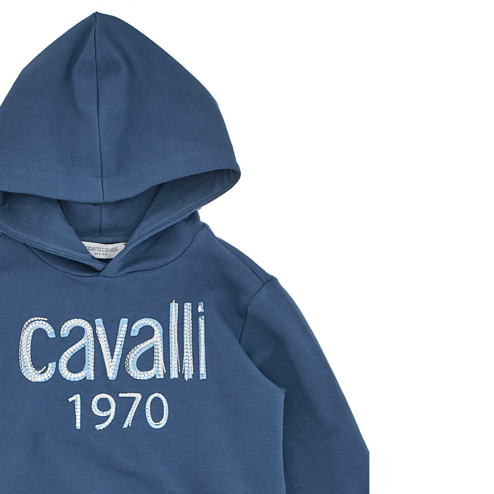 Roberto Cavalli Baby Boys Navy Hoodie Fleece With Logo