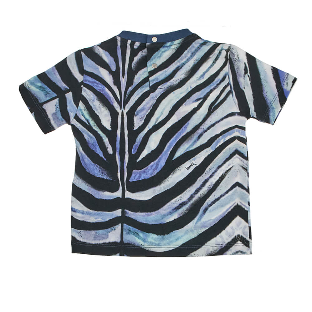 Roberto Cavalli Baby Boys Blue, White & Black Jersey T-Shirt With Tiger Pattern