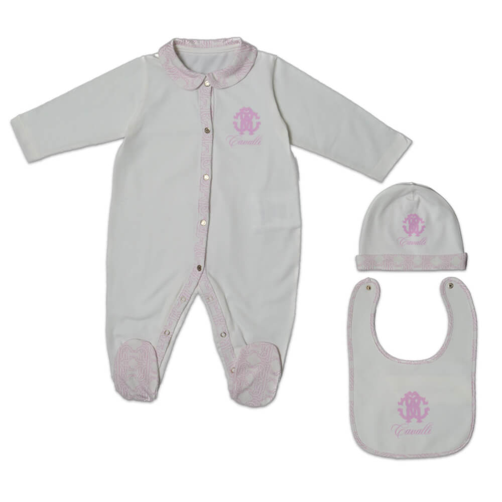 Roberto Cavalli Baby Girls Pink & Ivory Babysuit