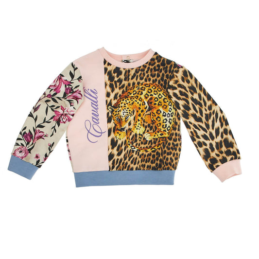 Roberto Cavalli Baby Girls Pink Fleece Sweatshirt With Flower Pattern
