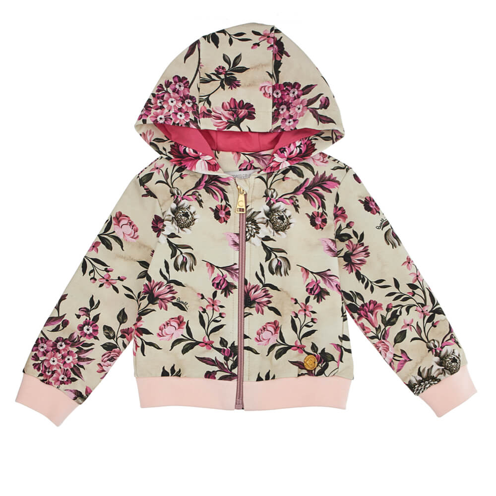 Roberto Cavalli Baby Girls Pink Hoodie Fleece With Flower Pattern