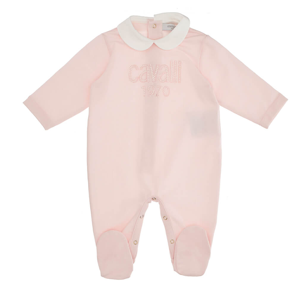 Roberto Cavalli Baby Girls Pink Jersey Babysuit With Logo