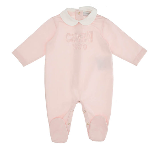 Roberto Cavalli Baby Girls Pink Jersey Babysuit With Logo