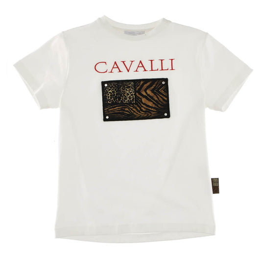Roberto Cavalli Boys Flag White Jersey T-Shirt