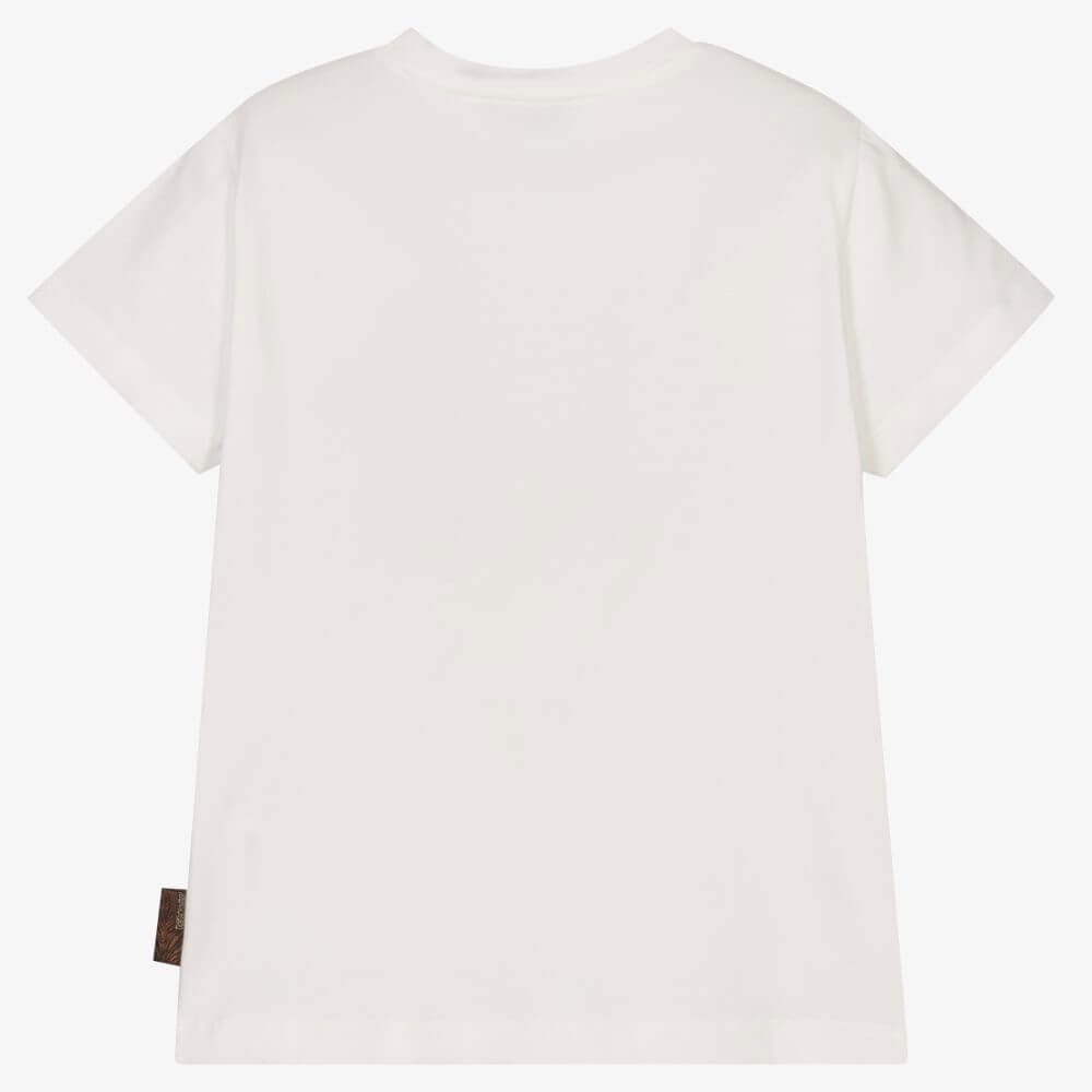 Roberto Cavalli Boys White Tiger Tooth-embellished patch Jersey T-Shirt
