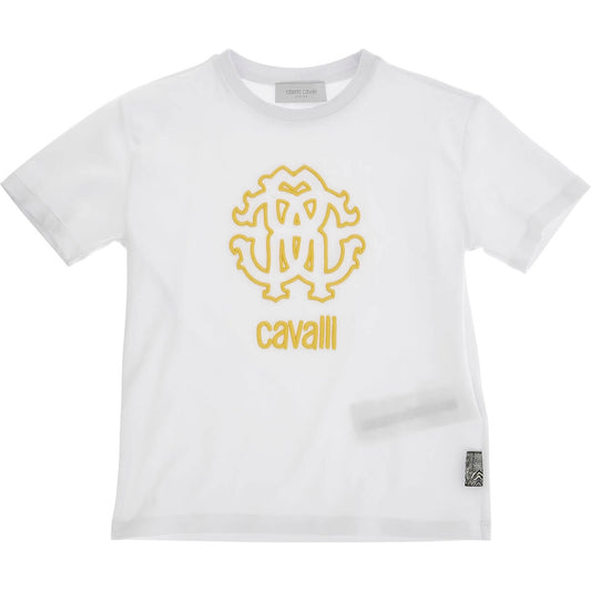 Roberto Cavalli Boys White T-Shirt Outline Heraldic