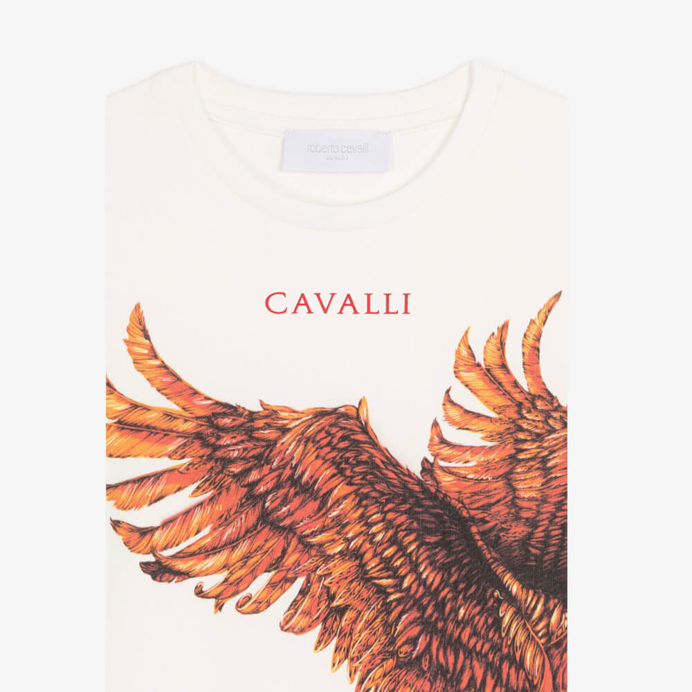Roberto Cavalli Boys White T-Shirt with Eagle Print