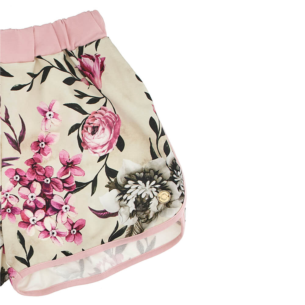 Roberto Cavalli Girls Pink Fleece Shorts With Flower Pattern