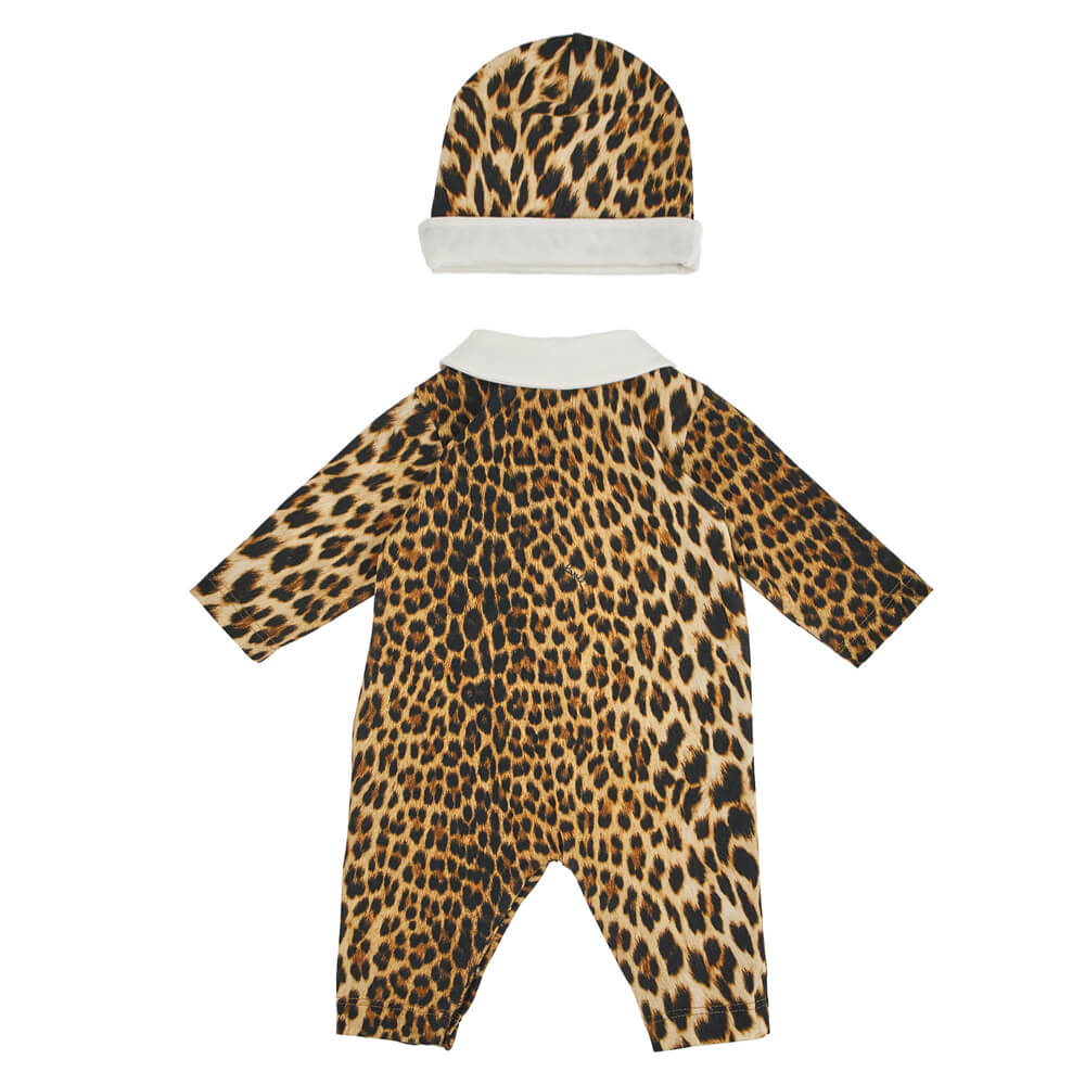 Roberto Cavalli Unisex Leopard Babysuit and Hat Combo Set