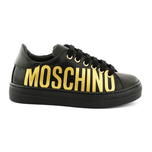 Moschino Unisex Black & Gold Trainers Box Lace Maxi Logo Print