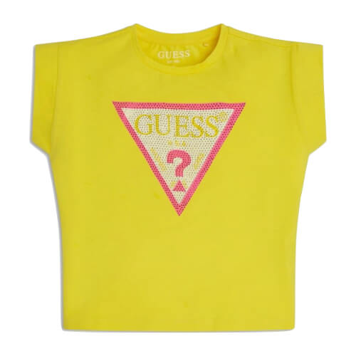 Guess Girls Yellow Cotton Crop T-Shirt