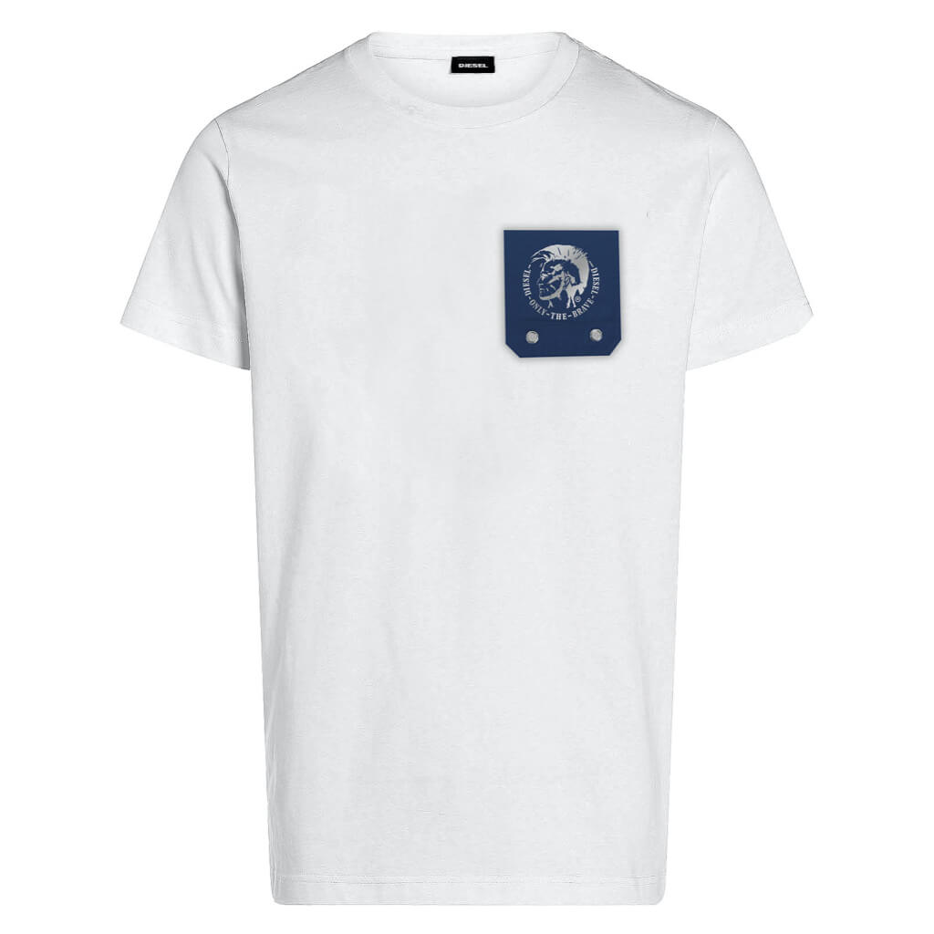 Diesel Boys White T-Shirt With Blue Chest Pocket