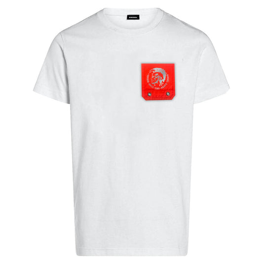 Diesel Boys White T-Shirt With Orange Chest Pocket